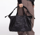 Black woven retro single-shoulder large tote bag