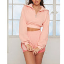 Women's fashion hoodie in solid color, long-sleeved, casual, two pairs of shorts