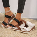 Women's large-sized one-piece woven strap thick-soled wedge heel sandals