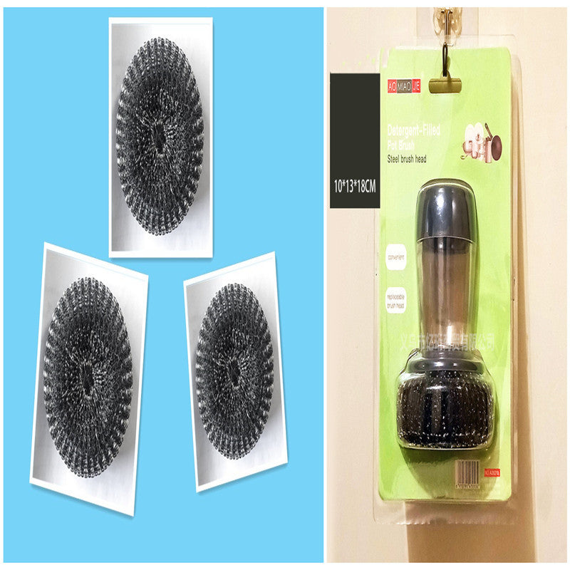 Kitchen Soap Dispensing Palm Brush Cleaner Push-type Brush Detergent Tools
