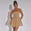 Tube Top Lace Dress With Back Bow-knot Fashion Temperament Mesh Stitching Off-neck Short Skirt