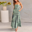 Summer Striped Printed Suspender Long Dress With Pockets Square Neck Backless Dress