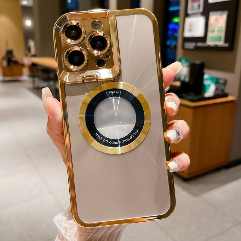 Electroplated Phone Luxury Case CD Pattern Magsafe Bracket Case For 12 13 14 Pro Max Invisible Camera Stand Holder Lens Holder Magnetic Suction