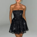 Tube Top Lace Dress With Back Bow-knot Fashion Temperament Mesh Stitching Off-neck Short Skirt