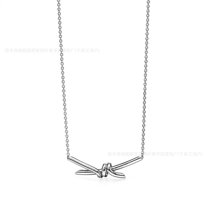 T home high version kinky necklace female 18K gold plated diamond bow pendant clavicle chain