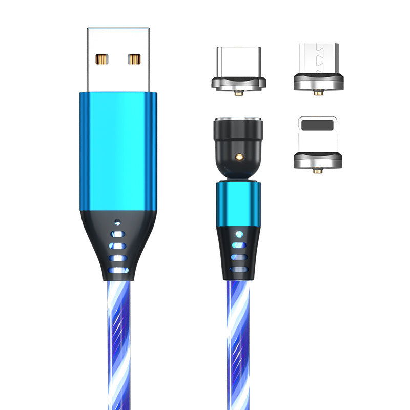 540 Rotate Luminous Magnetic 3A Fast Charging Mobile Phone Cable For LED Micro USB Type C