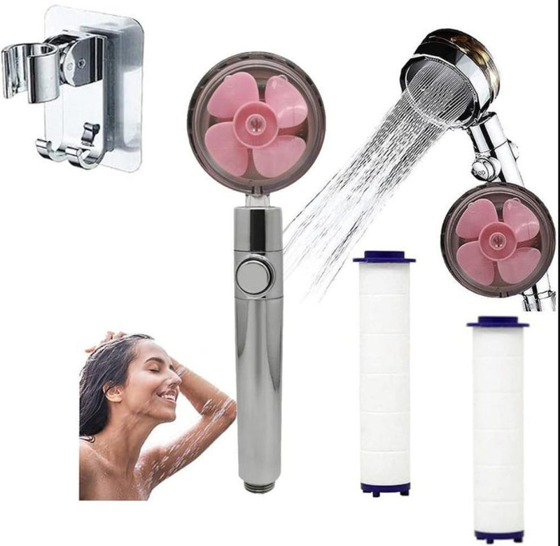 Propeller Driven Shower Head With Stop Button Cotton Filter Turbocharged High Pressure Hand-held Shower Nozzle
