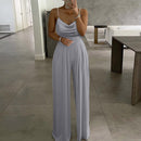 Ladies printed sleeveless top pearl halter wide leg jumpsuit