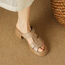 Open-toe sandals, women's shoes, high heels, thick heels, mid-heels, belt les