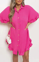 European style summer solid color ruffled sleeves irregular dress shirt