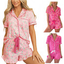 Ladies' red Christmas candy cane printed short sleeves, shorts, pajamas, summer home wear