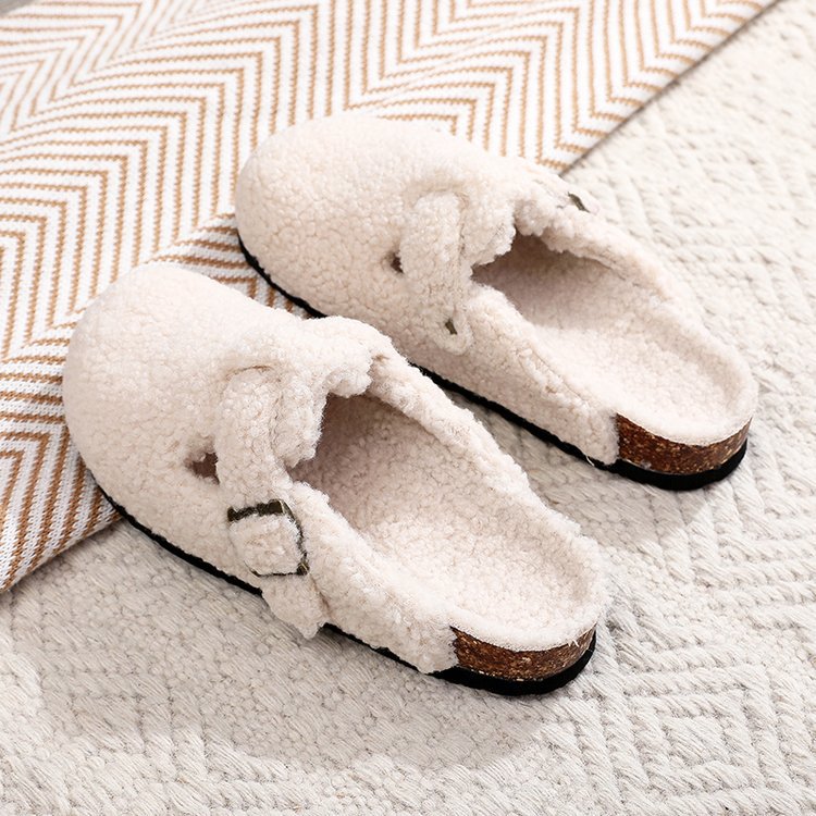 Vintage thick sole Birkenstock shoes women's new autumn and winter baotou all- thick sole Birkenstock half-drag lamb wool shoes