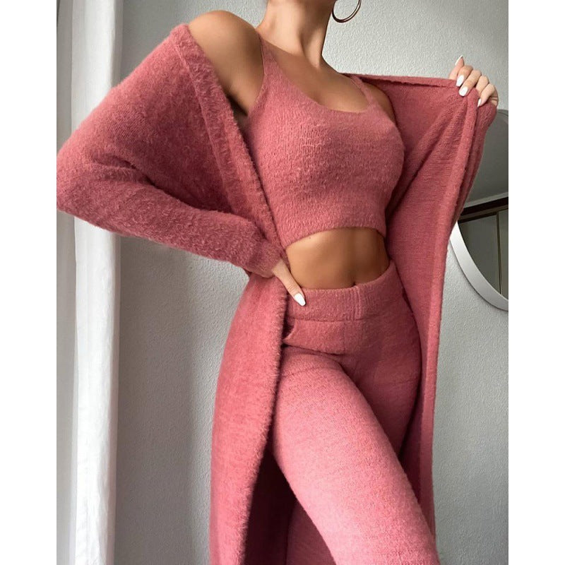 Cozy Pajama Set, 3 Piece Lounge Set, Cute Loungewear, Warm Suit, Matching Lounge Set, Women Winter Dress