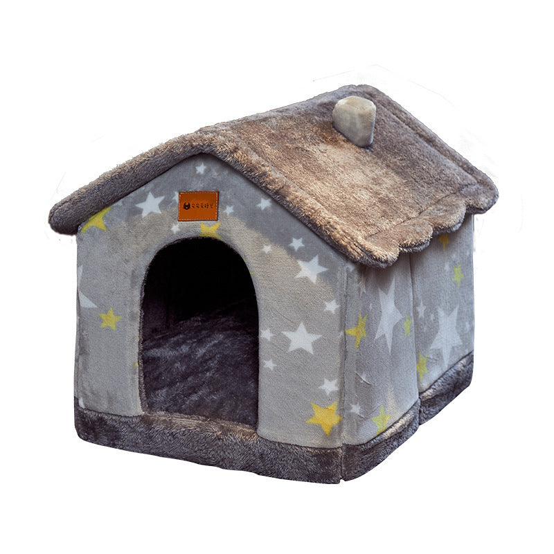 Foldable Dog Cat Pet Bed House Villa Sleep Kennel Removable Nest Warm Encloser