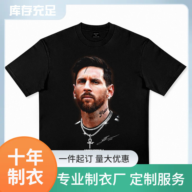 American vintage Men's cotton loose short sleeve  cotton football T-shirt