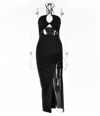 Sexy Halter-neck Lace-up Split Summer Y2K Fashion Party Beach Long Dresses