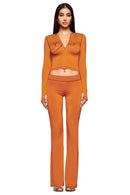 Solid color women's open-neck two-piece long-sleeved set