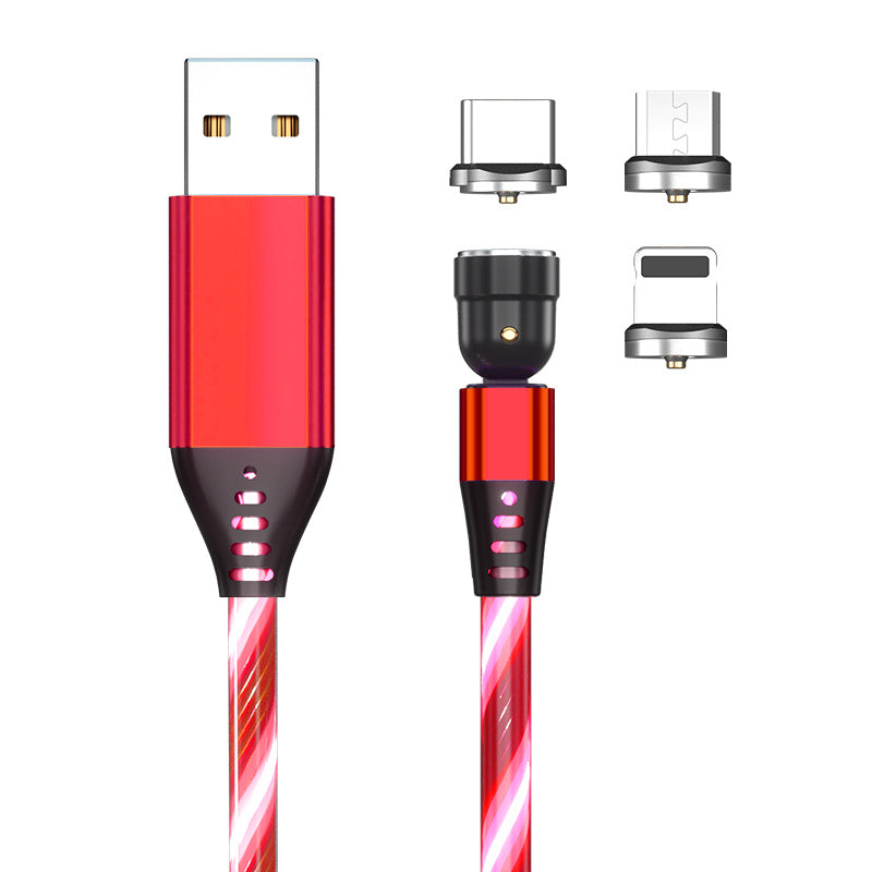 540 Rotate Luminous Magnetic 3A Fast Charging Mobile Phone Cable For LED Micro USB Type C