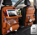 PU Leather Car Storage Bag Multifunction Seat Back Tray Hanging Bag Waterproof Car Organizer