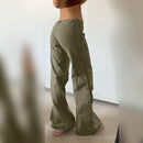 Spring new low waist personality pocket wide leg pull rope bundle feet two shuttle woven pants