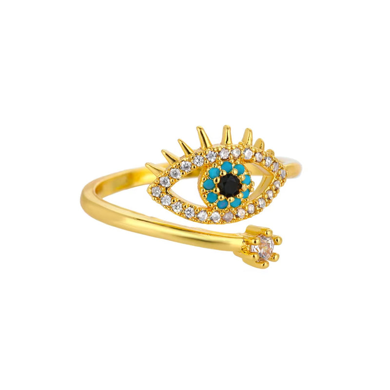 Light luxury, niche design, high-end micro-set zircon opening ring, heart-shaped devil's eye index finger ring, versatile jewelry