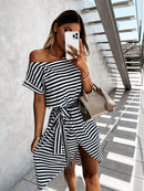 Cross-border spring summer new striped print casual fashion dress