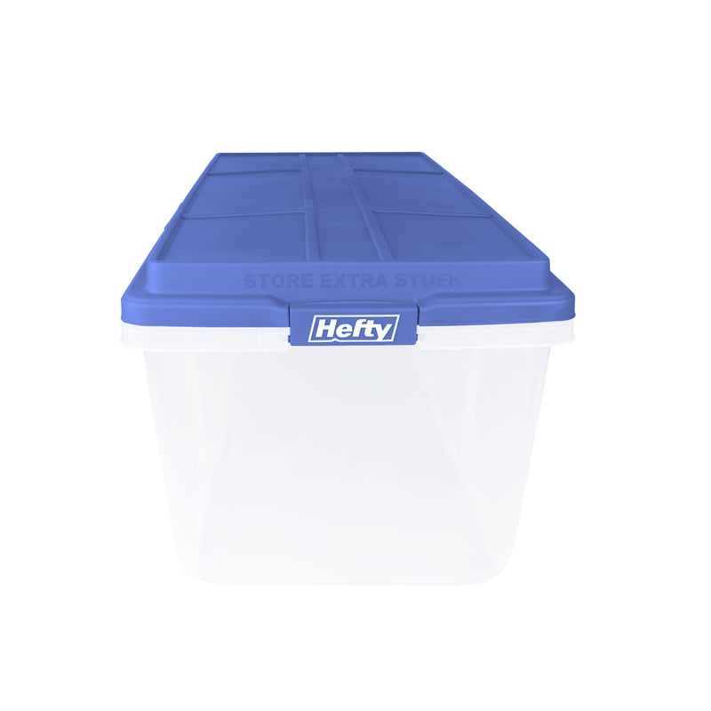 Hefty 113 Qt. Clear Plastic Storage Bin with Blue Hi-Rise Lid