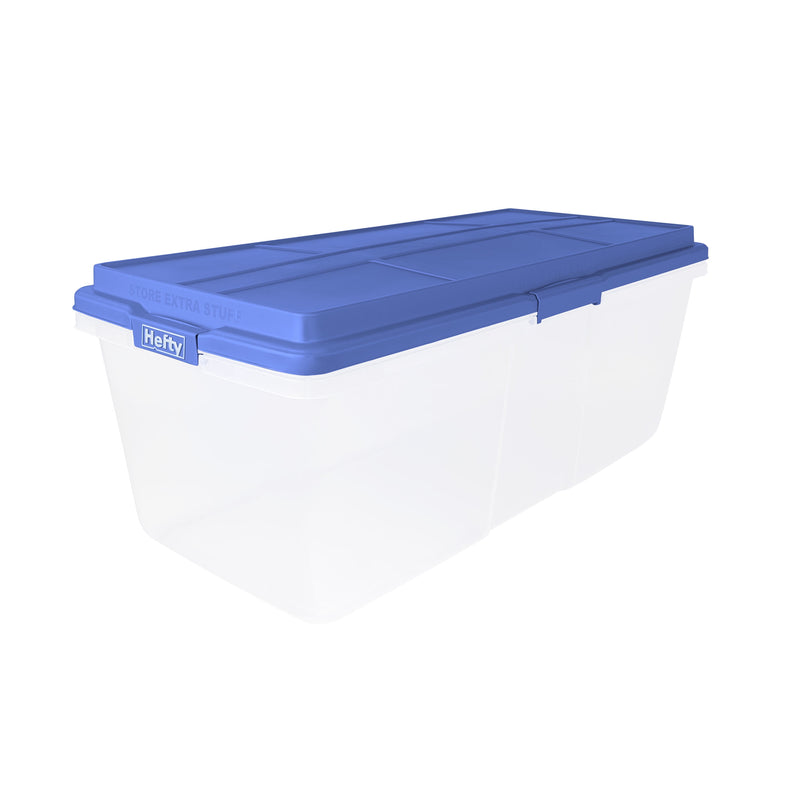 Hefty 113 Qt. Clear Plastic Storage Bin with Blue Hi-Rise Lid