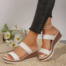 Women's large-sized one-piece woven strap thick-soled wedge heel sandals