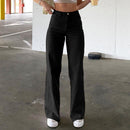 Plain Patchwork Straight Slim High Waist Jeans