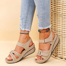 Summer's new retro women's sandals, stitching crocs, large-sized round toe wedge heels