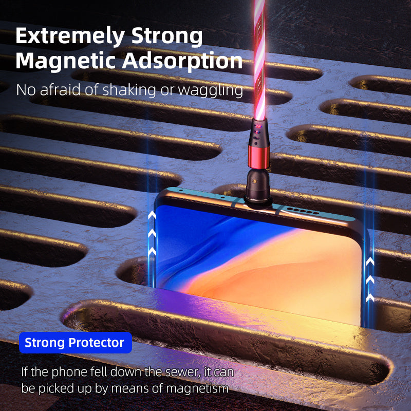 540 Rotate Luminous Magnetic 3A Fast Charging Mobile Phone Cable For LED Micro USB Type C