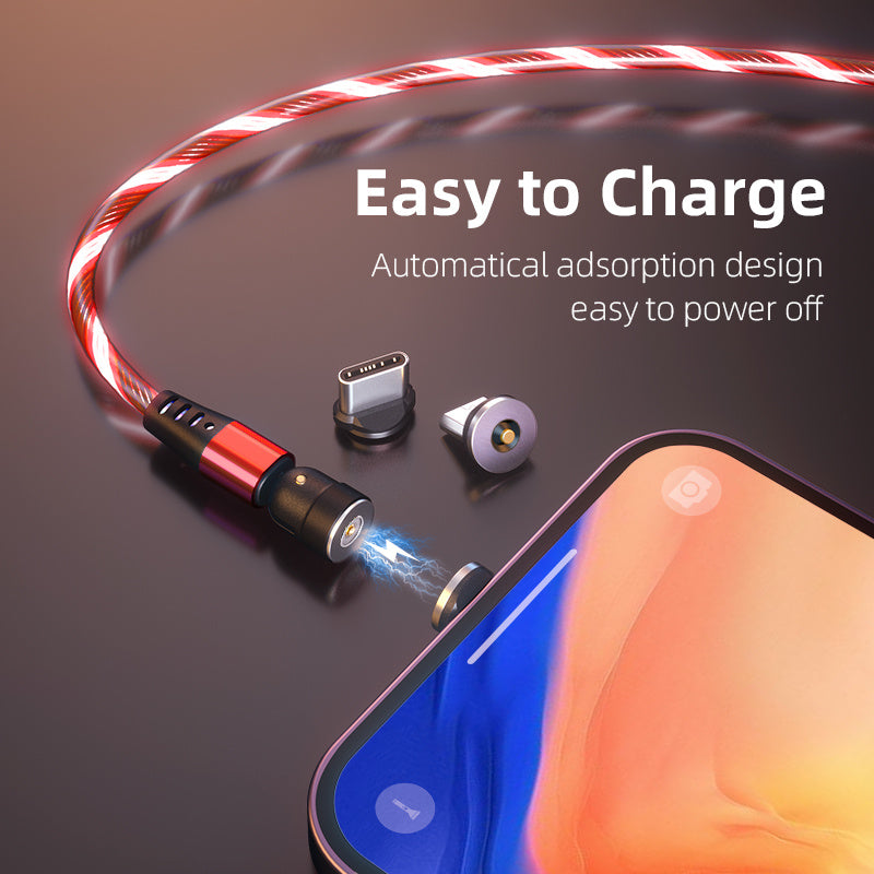 540 Rotate Luminous Magnetic 3A Fast Charging Mobile Phone Cable For LED Micro USB Type C