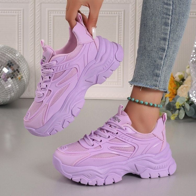 Europe station daddy shoes female Spring and autumn new thick bottom net surface all white shoes leisure breathable ide heighting sports shoes