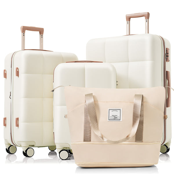 4-piece Suitcase Set With USB Port, Expandable ABS Durable Suitcase, Travel Bag, Cup Holder, Spinner Wheels