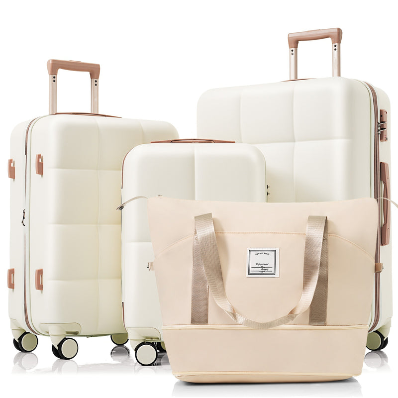 4-piece Suitcase Set With USB Port, Expandable ABS Durable Suitcase, Travel Bag, Cup Holder, Spinner Wheels