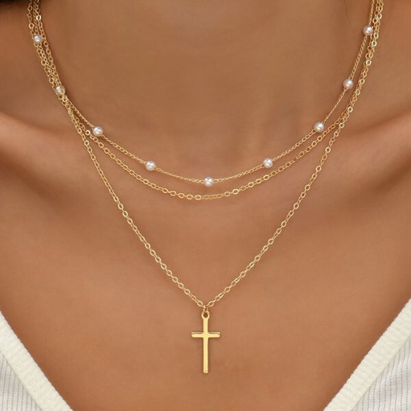 Fashion Y style imitation pearl fringe double layer necklace accessories