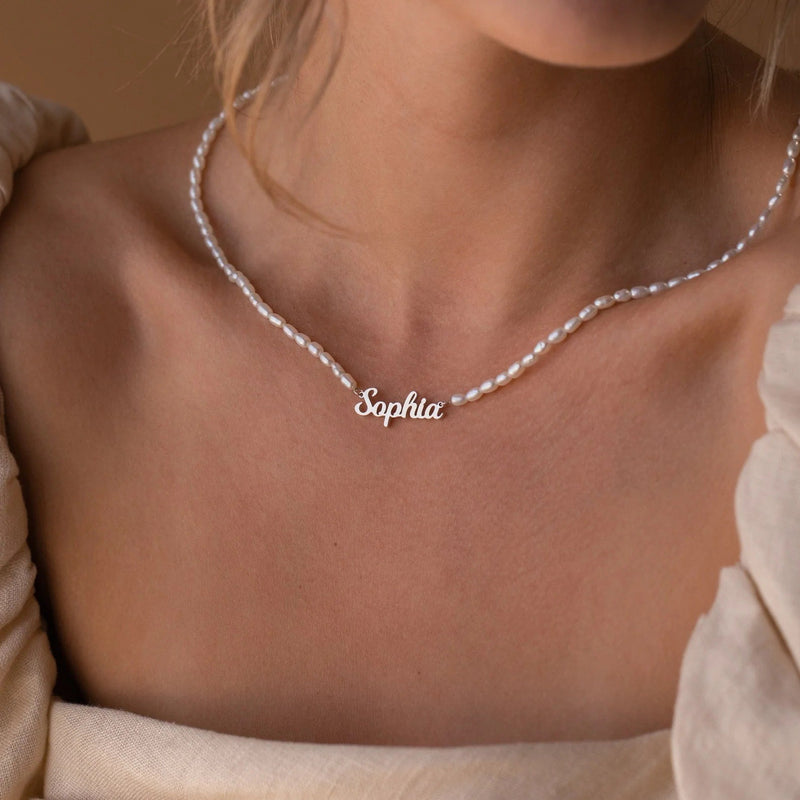 Personalized English letter Custom stainless steel name DIY pearl chain  pendants