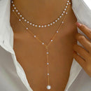 Fashion Y style imitation pearl fringe double layer necklace accessories
