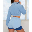 Women's fashion hoodie in solid color, long-sleeved, casual, two pairs of shorts