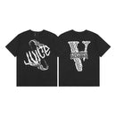 Vlone Fog Fashion brand Big V letter Logo Cherry blossom short sleeve Sketch Embroidery Graffiti print T-shirt