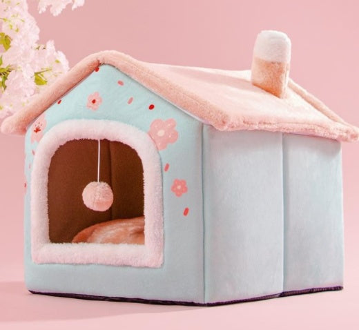 Foldable Dog Cat Pet Bed House Villa Sleep Kennel Removable Nest Warm Encloser