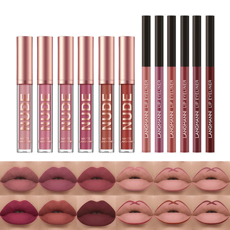 12 Pcs Set 6 Matte Lipstick 6 Lip Liner Pens Waterproof Long Lasting Matte Lipstick
