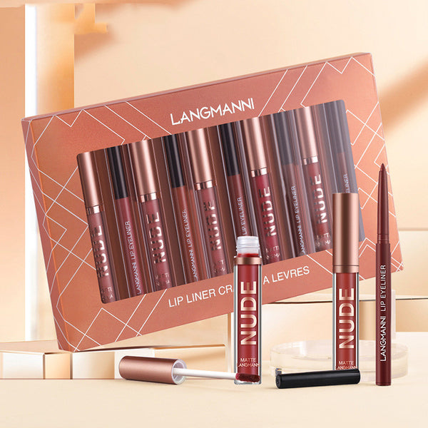 12 Pcs Set 6 Matte Lipstick 6 Lip Liner Pens Waterproof Long Lasting Matte Lipstick