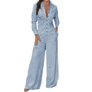 Women's romper Fall new fashion lapel casual solid color romper