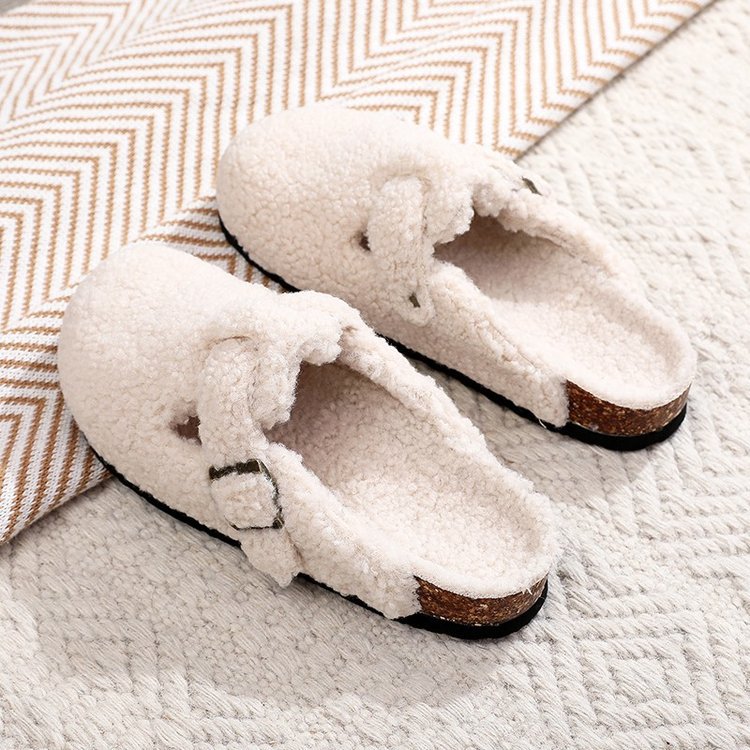 Vintage thick sole Birkenstock shoes women's new autumn and winter baotou all- thick sole Birkenstock half-drag lamb wool shoes