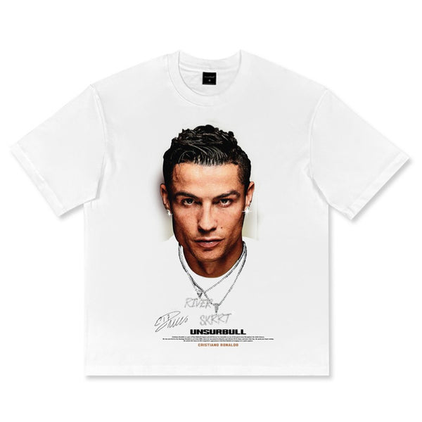 American vintage Men's cotton loose short sleeve  cotton football T-shirt