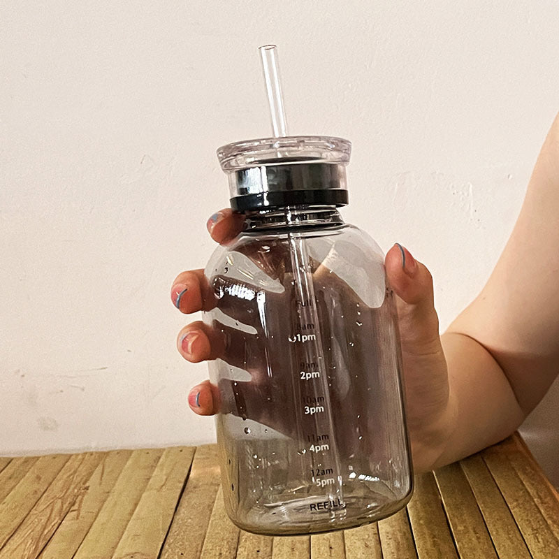 Double Lid Time Scale Tumbler Office Large Capacity Straw Cup High Appearance Level Water Cup