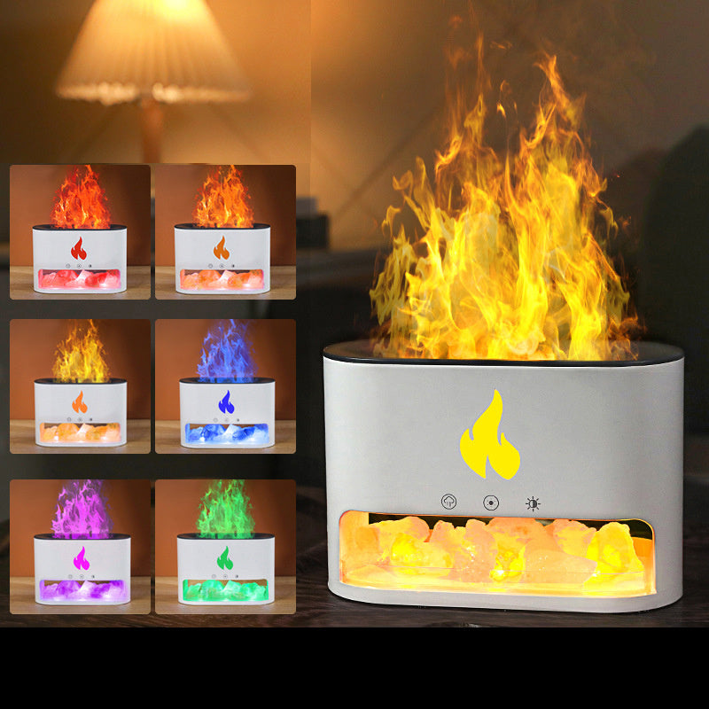 Flame Humidifier Aromatherapy Machine Crystal Salt Stone Colorful Atmosphere Lamp Flame 3d Simulation
