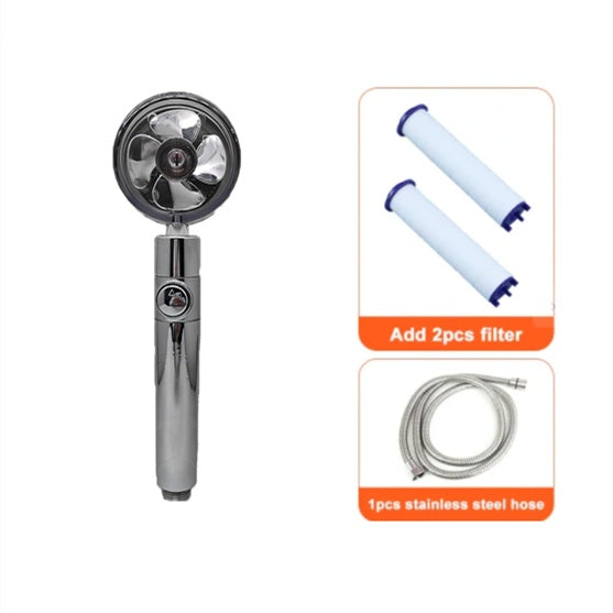 Rotating Shower Head with Rotating 360 Degrees Small Fan ABS Rain High Pressure Spray Nozzle